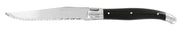 Andre Verdier Laguiole Debutant Omnicoleur black steak knife with a sleek stainless steel blade and ergonomic handle.
