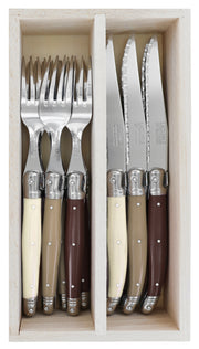 Andre Verdier Laguiole DEBUTANT OMNICOLOUR Mixed (CHOC SERIES) Cutlery Set 12 Piece in Tray 23605