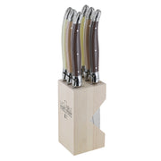 Andre Verdier Laguiole DEBUTANT OMNICOLOUR Mixed (CHOC SERIES) Steak Knife Set 6 Piece in Block 23606 - Hospitality Connect