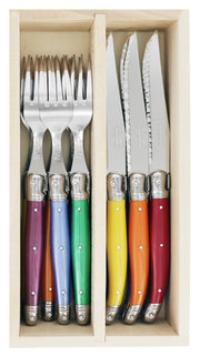 Andre Verdier Laguiole DEBUTANT OMNICOLOUR Mixed (FLORAISON SERIES) Cutlery Set 12 Piece in Tray 23609