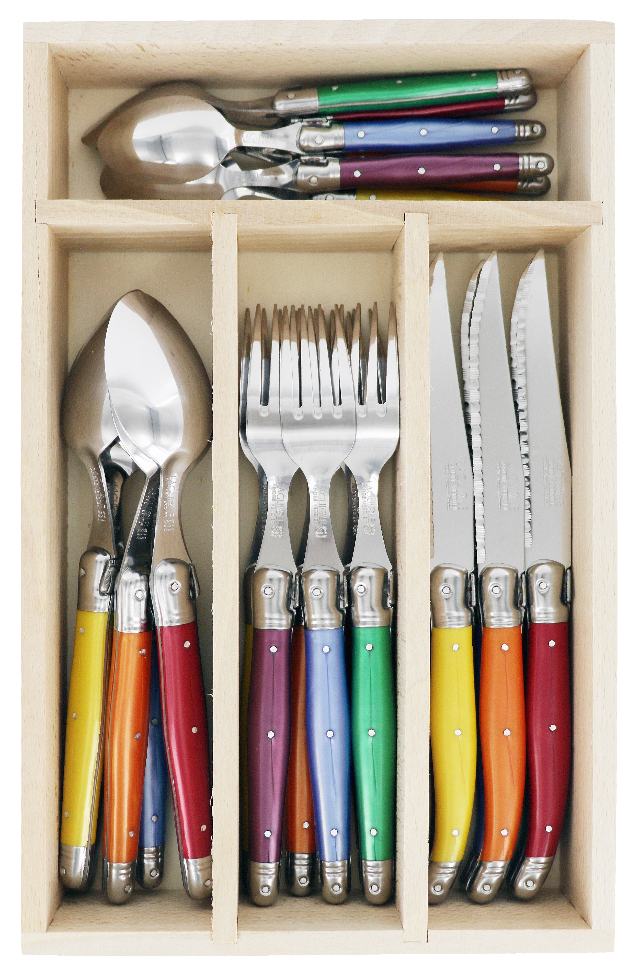 Andre Verdier Laguiole DEBUTANT OMNICOLOUR Mixed (FLORAISON SERIES) Cutlery Set 24 Piece in Tray 23610