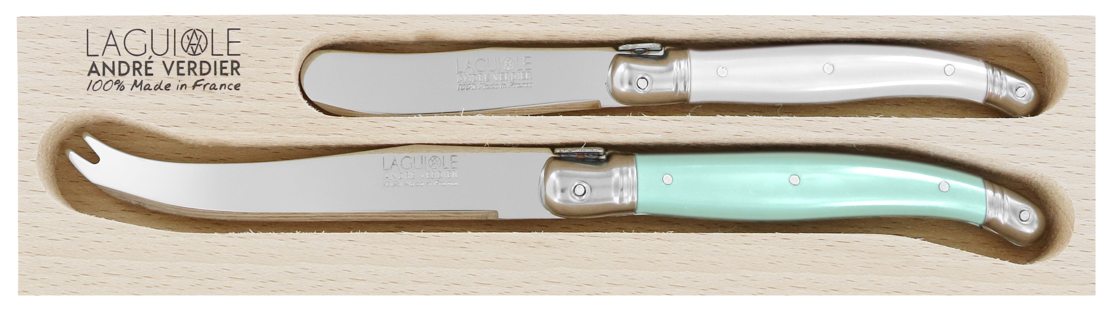 Andre Verdier Laguiole DEBUTANT OMNICOLOUR Mixed (ST TROPEZ SERIES) Cheese Set 2 Piece 23611
