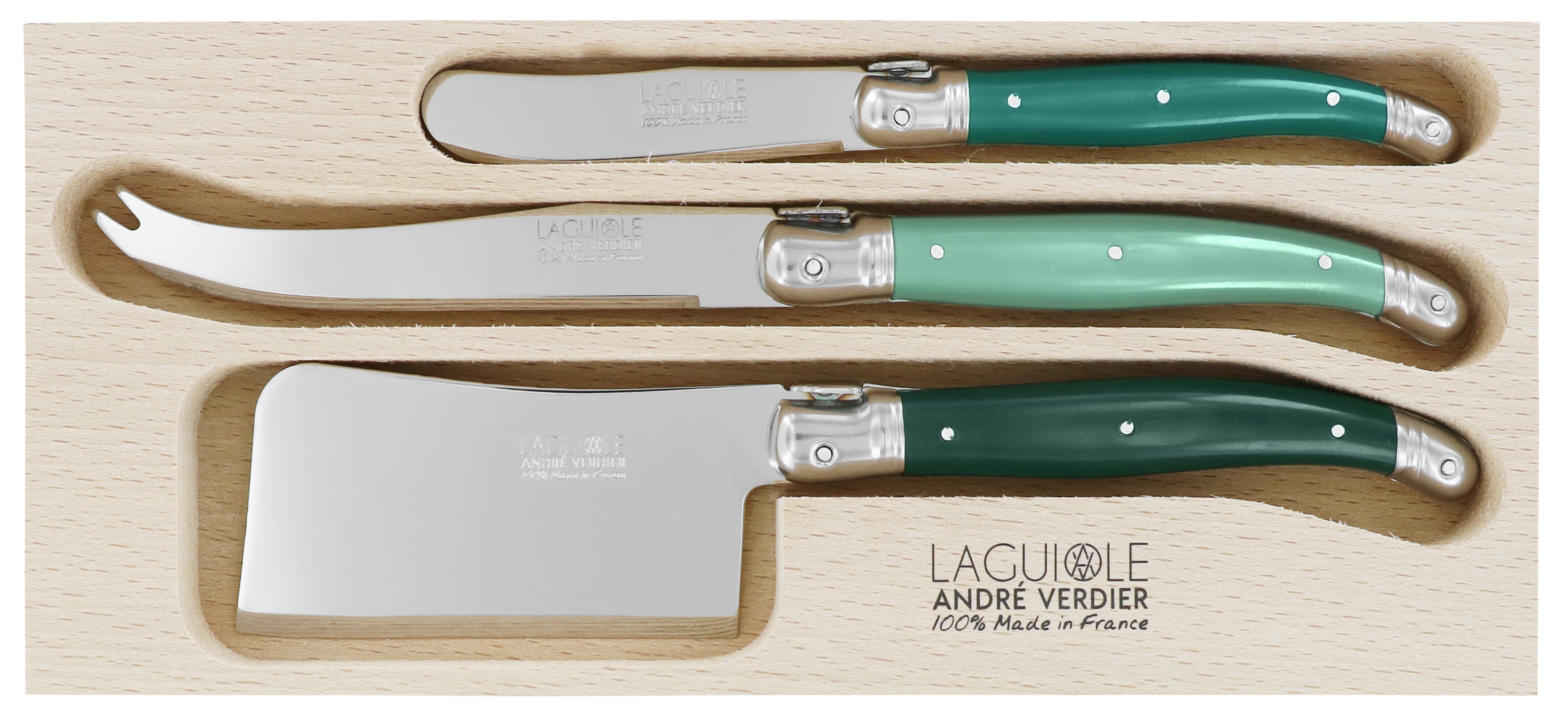 Andre Verdier Laguiole DEBUTANT OMNICOLOUR Mixed (FOREST SERIES)  Cheese Knife Set 3 Piece 23620