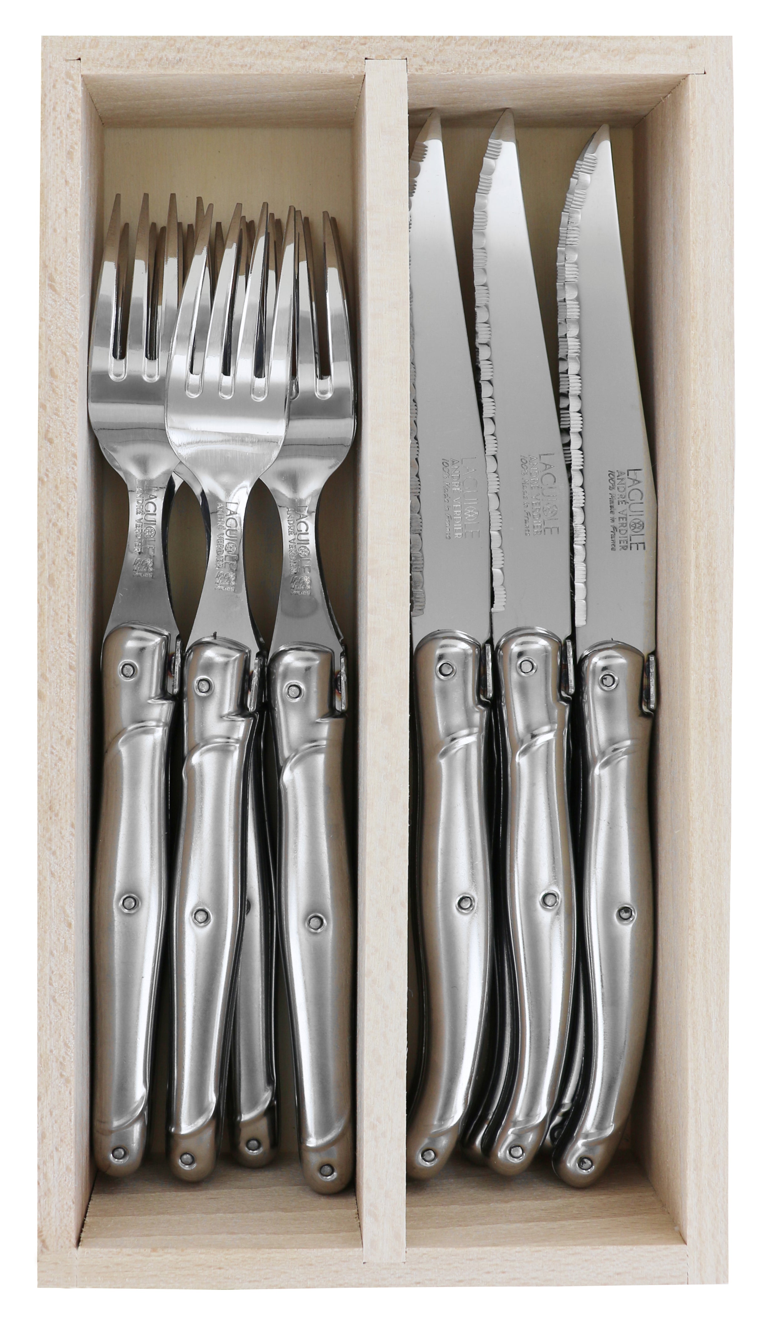 Andre Verdier Laguiole DEBUTANT INOX Cutlery Set 12 Piece in Tray 23629