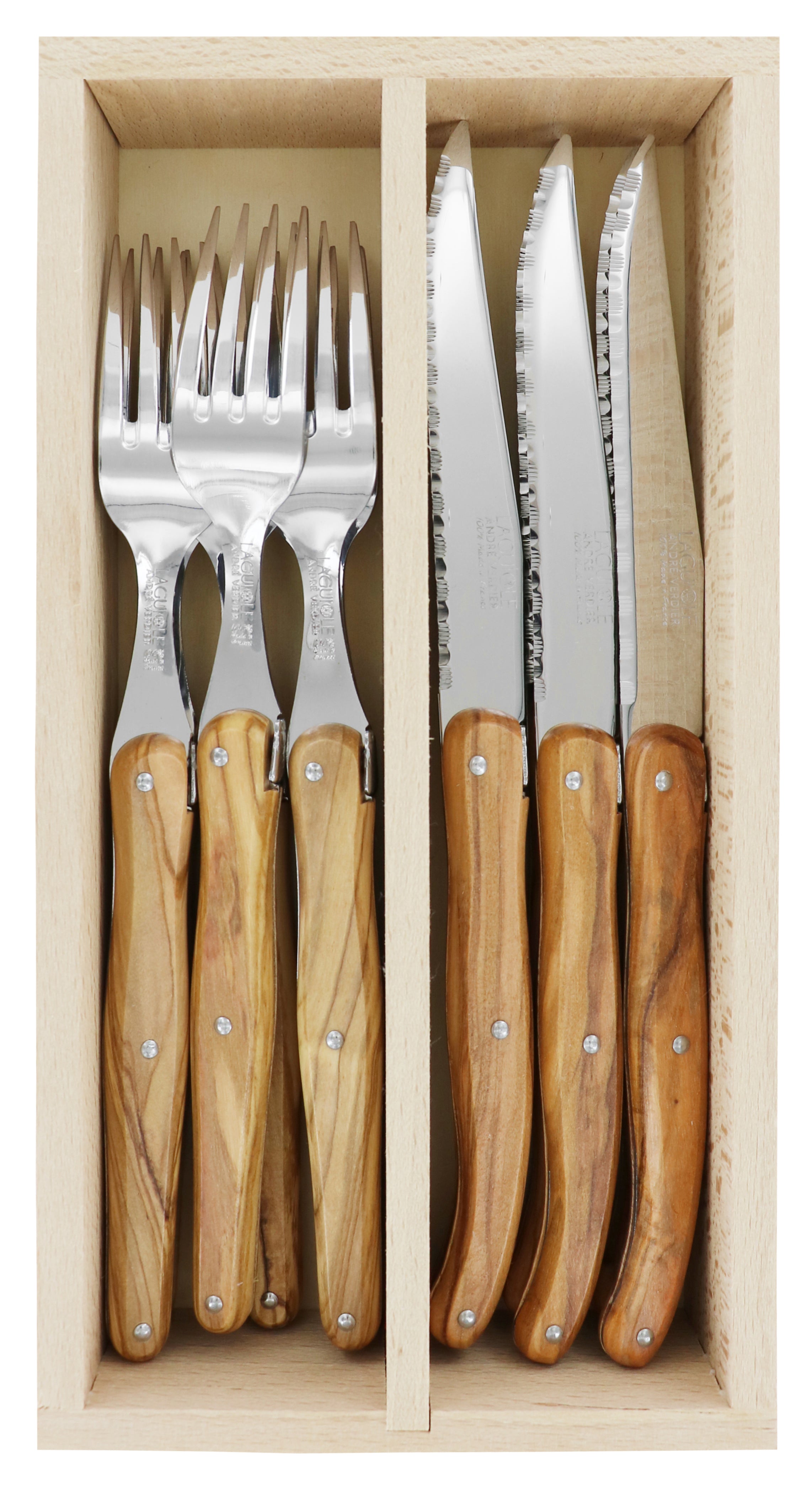 Andre Verdier Laguiole DEBUTANT COUNTRY Cutlery Set 12 Piece in Tray 23639