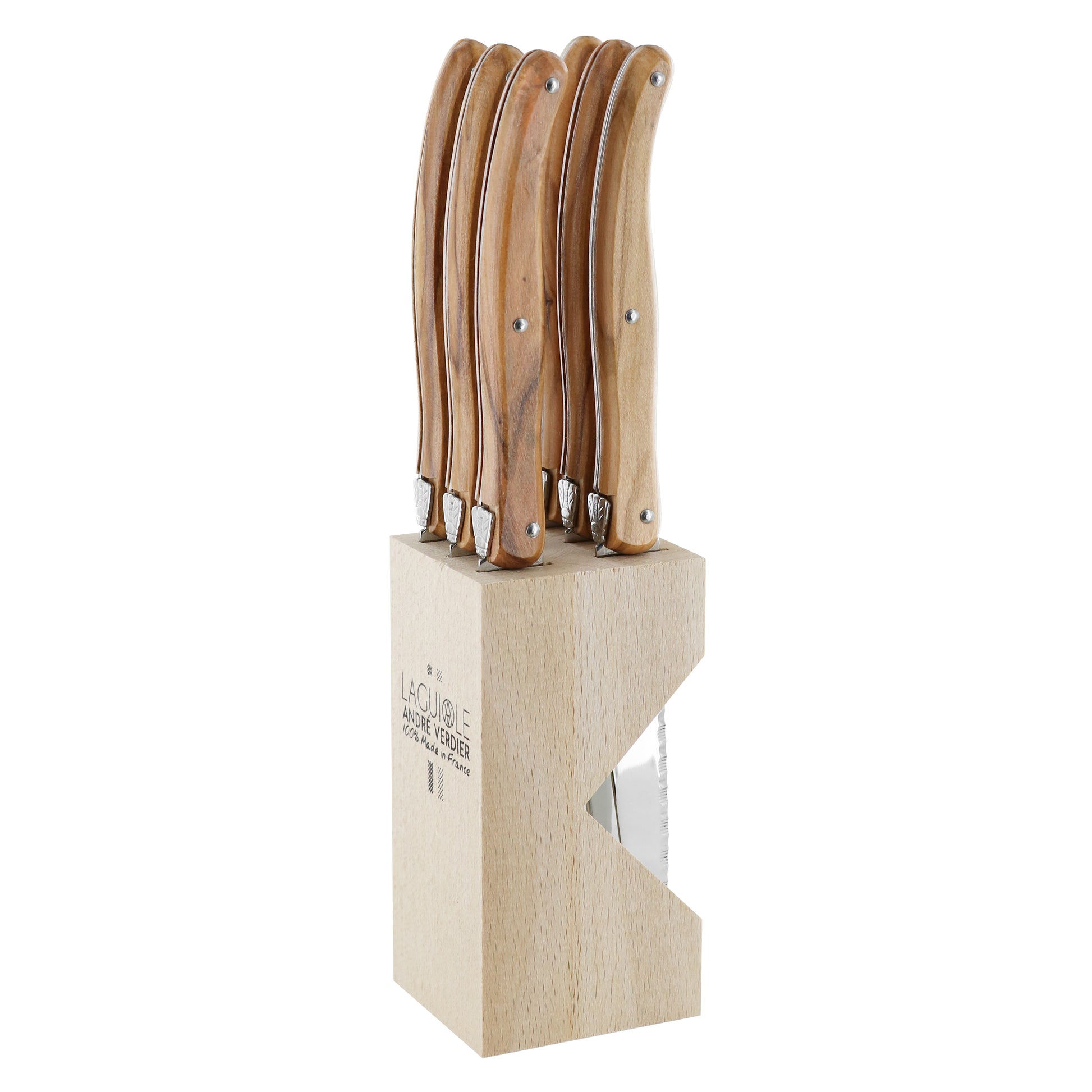 Andre Verdier Laguiole DEBUTANT COUNTRY Steak Knife Set 6 Piece in Block 23640 - Hospitality Connect