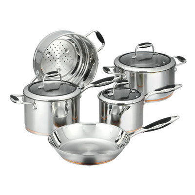 SCANPAN Cookware Set - 5 Piece  
Saucepan 16cm/1.8 Litre, Saucepan 20cm/3.5 Litre, Dutch Oven 24cm/4.8 Litre, Fry Pan 26cm, Multi Steamer Insert to fit 16/20/24cm - Hospitality Connect