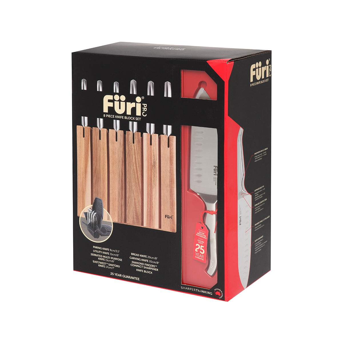 FURI-ACACIA WOOD KNIFE BLOCK SET 8PC 9/15x2/17/20CM (41369) - Hospitality Connect