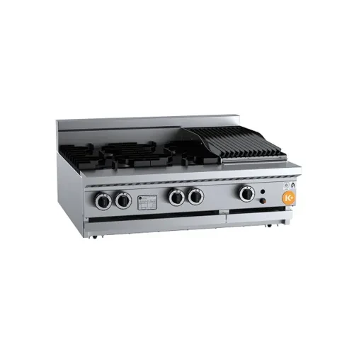 K +Combination Bench Mounted Four Open Burners & 300mm Char Broiler KBT-SB4-CBR3BM. - Hospitality Connect