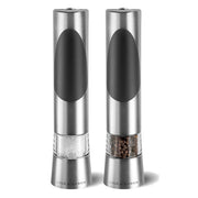 Cole & Mason Richmond electronic salt and pepper shakers set with sleek stainless steel design and clear glass containers.