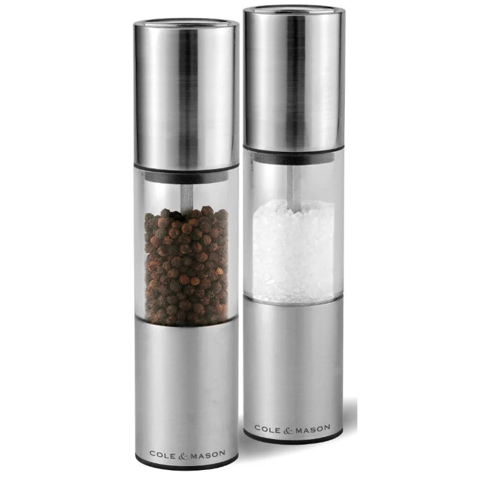 Cole & Mason Oslo salt and pepper shaker gift set with black and chrome finish, modern kitchen accessory, 31213.webp