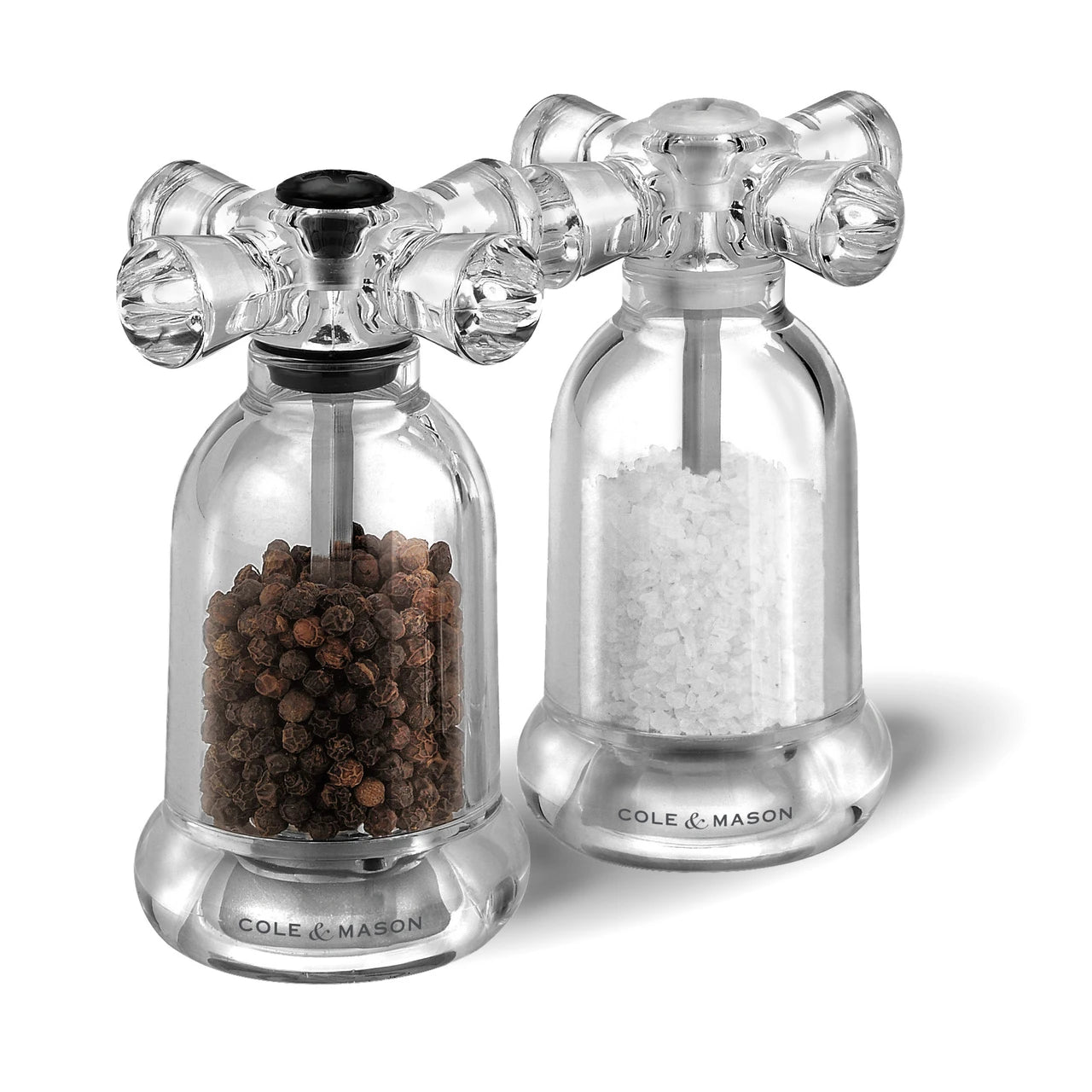 Cole & Mason Tap Gift Set with salt and pepper shakers featuring sleek, modern design and stainless steel accents.