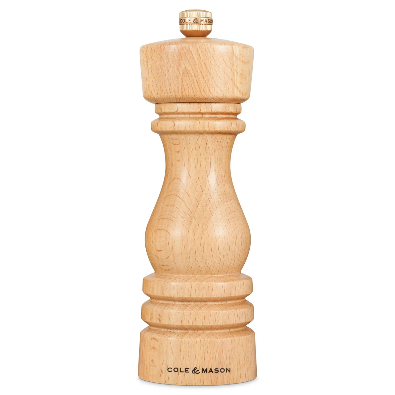 Cole & Mason London natural beech salt mill, 18cm, with adjustable grinder for fresh sea salt, stylish kitchen accessory