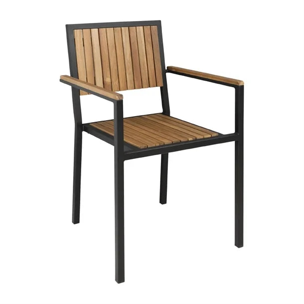 Bolero Steel & Acacia Armchair (Pack of 4) - Hospitality Connect