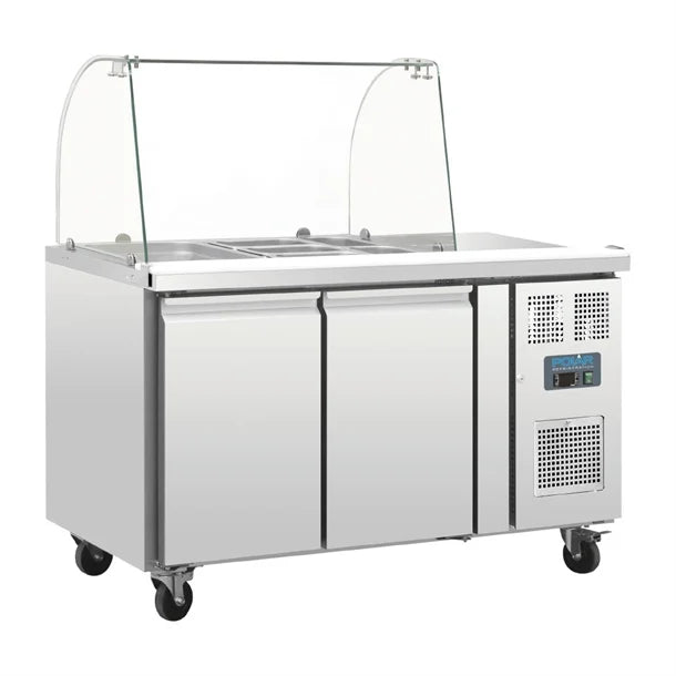 Polar U-Series Refrigerated GN Counter Saladette with Sneeze Guard - 2 Door  CD080-A - Hospitality Connect