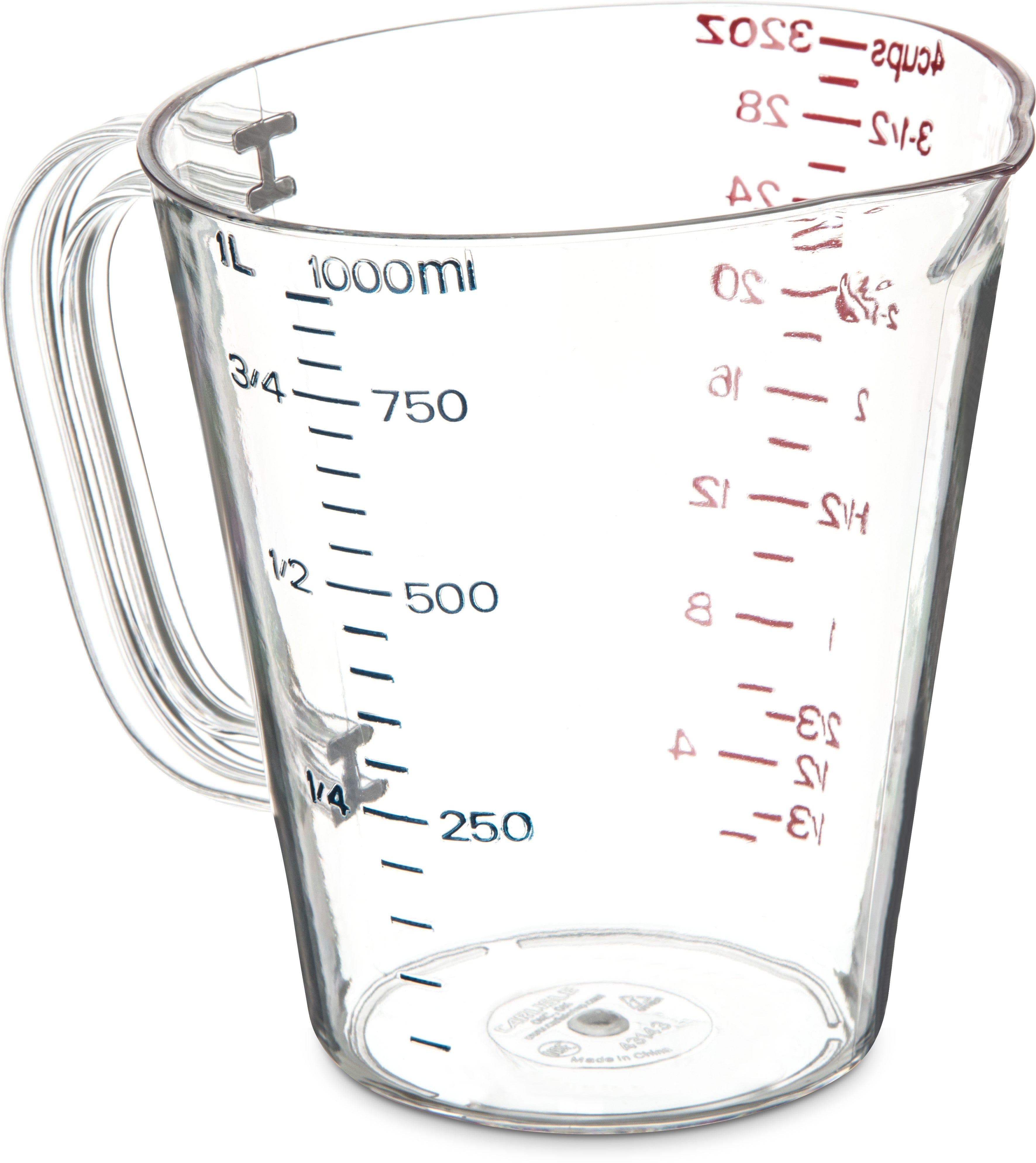 4314307 Carlisle Clear Polycarbonate Measuring Cup 1000ml - 6 per pack - pack price - Hospitality Connect