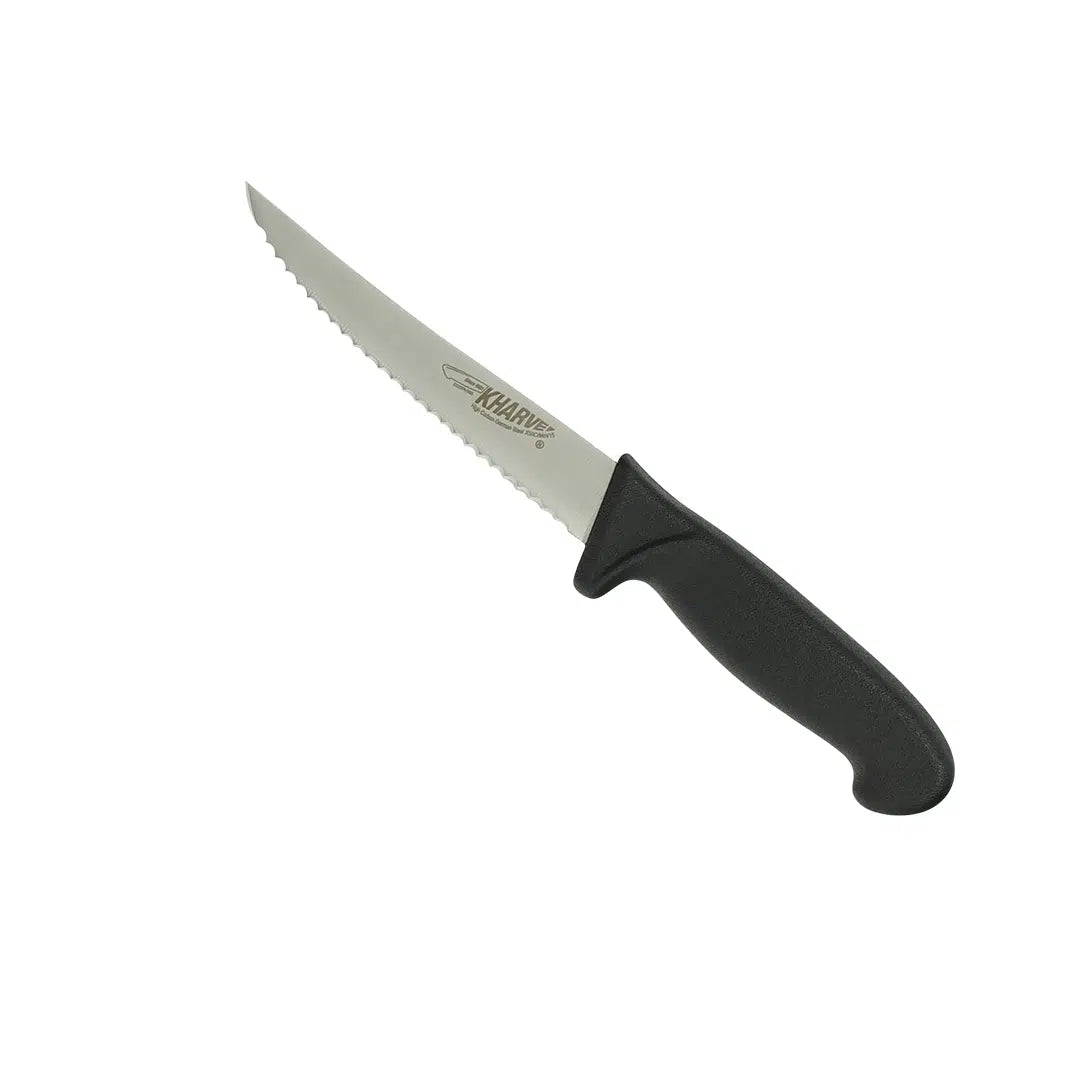 KH KHARVE UTILITY KNIFE SERRATED 13CM BLACK HANDLE
