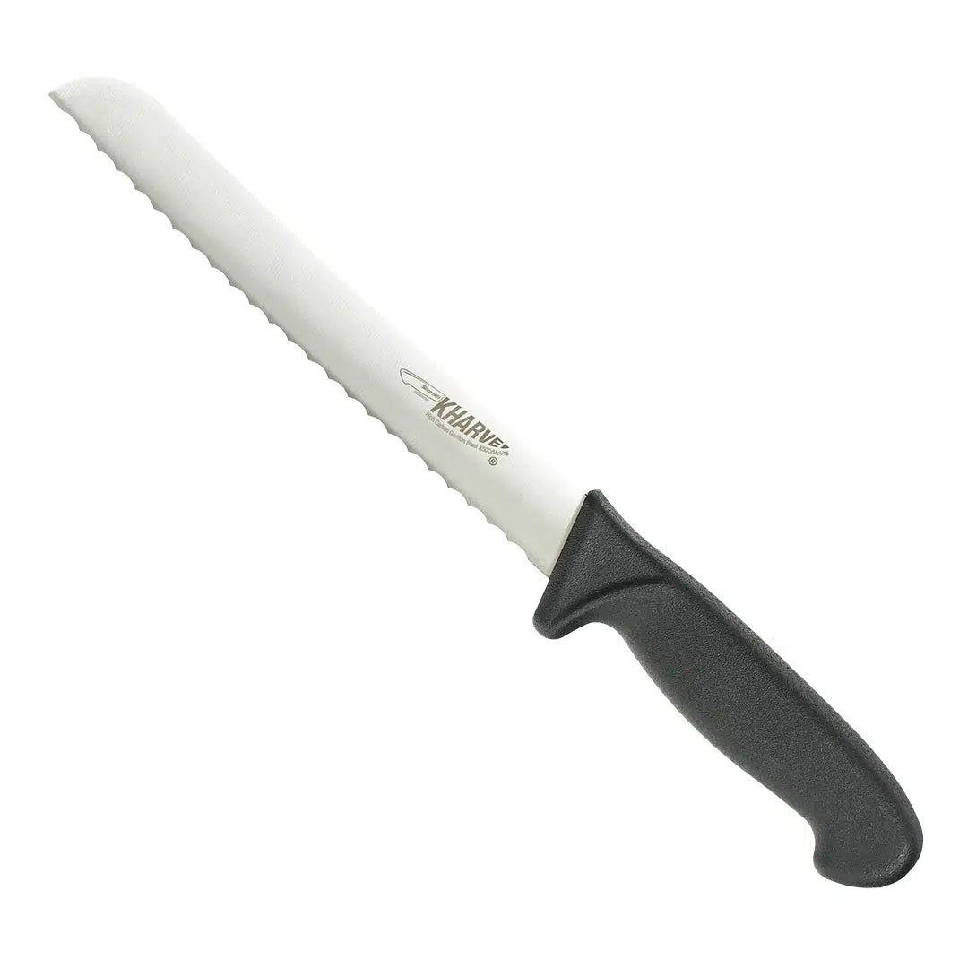 KH KHARVE BREAD KNIFE SERRATED 20CM BLACK HANDLE