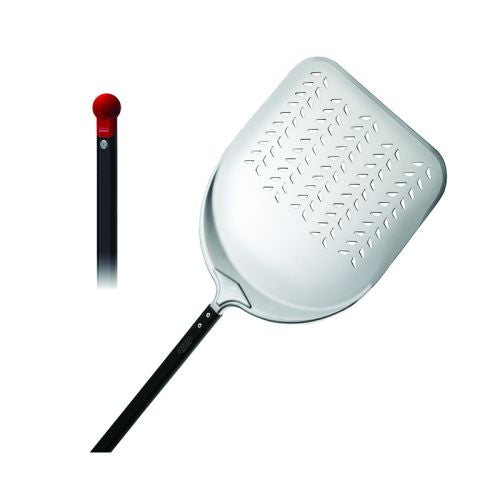 Piazza Pizza Peel 33cm -  67cm Round Perforated Aluminium Short Handle - Hospitality Connect