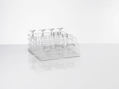 Winterhalter 4-row wire rack for washing baskets, 400 x 400 x 155mm, durable stainless steel construction.