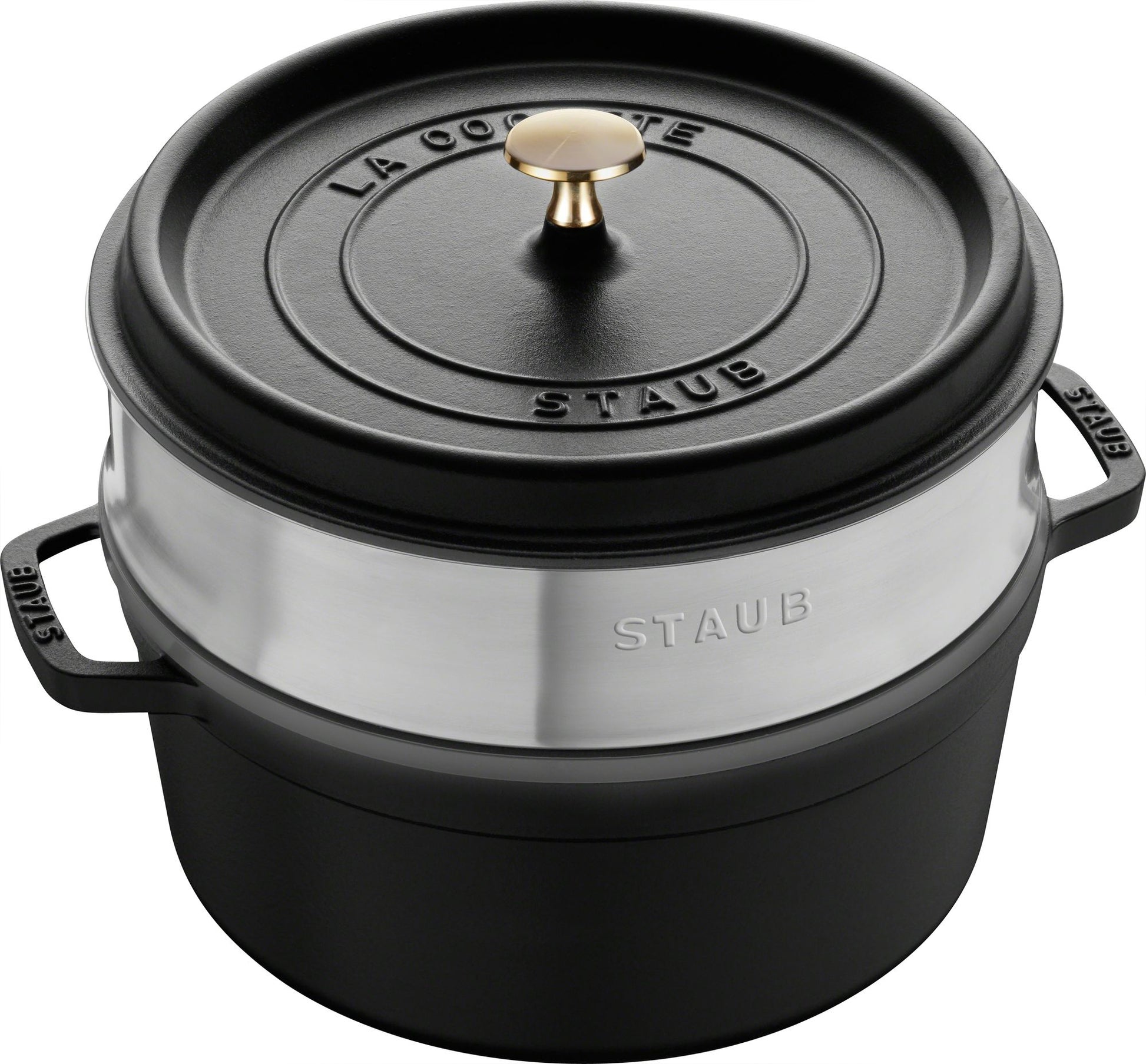STAUB Round Cocotte with Steamer - 26cm Black - Hospitality Connect