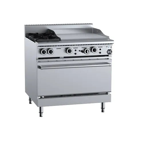 B&S Black Oven with Two Open Burners & 600mm Grill plate OV- SB2-GRP6.