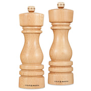 Cole & Mason London Mills natural beech wood salt and pepper mill gift set, 18cm tall, with sleek wooden design.