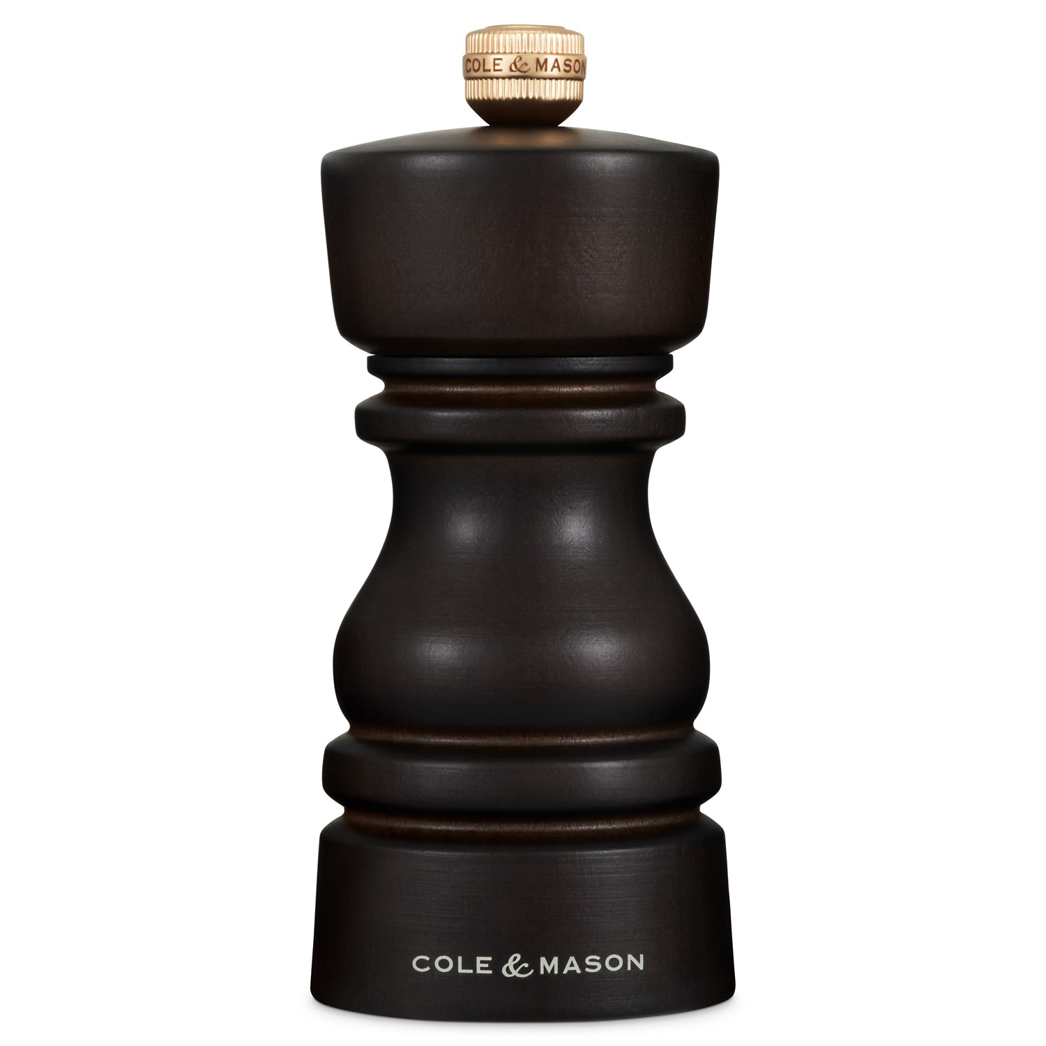Cole & Mason London Chocolate Wood Pepper Mill, 13cm, with a smooth wooden finish and adjustable grinding mechanism.