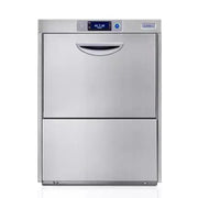 Classeq C500DD double-door undercounter dishwasher with stainless steel exterior and control panel for commercial dishwashing.