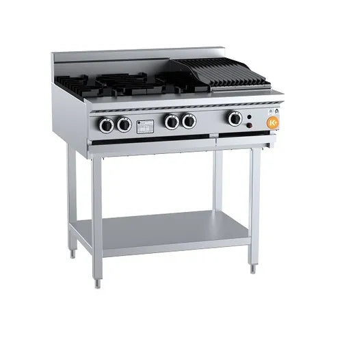 K + Combination Four Open Burners & 300mm Char Broiler On Stand KBT-SB4-CBR3. - Hospitality Connect