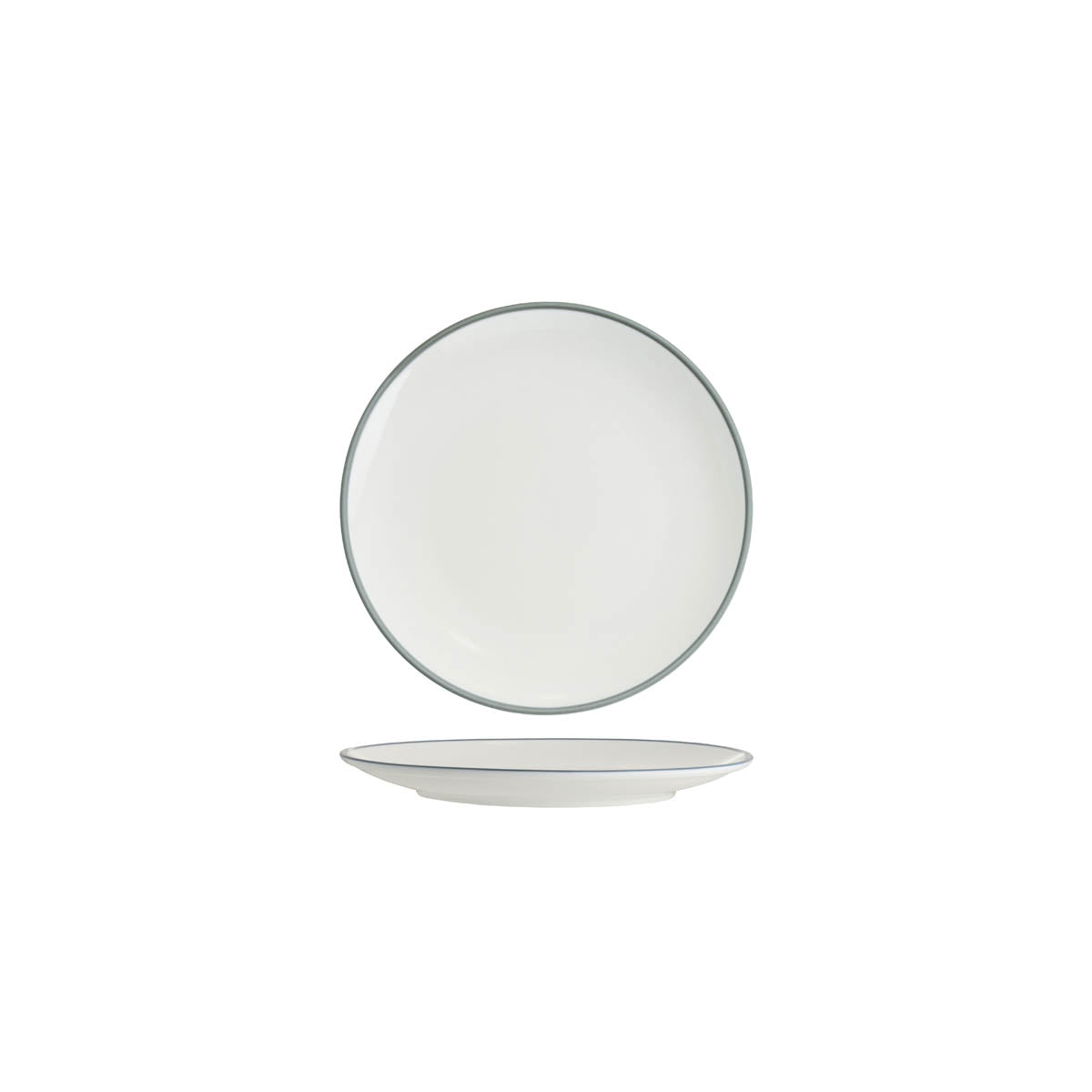 TABLEKRAFT CORE ROUND PLATE COUPE SHAPE-200mm WHI/GRY RIM Box of 6