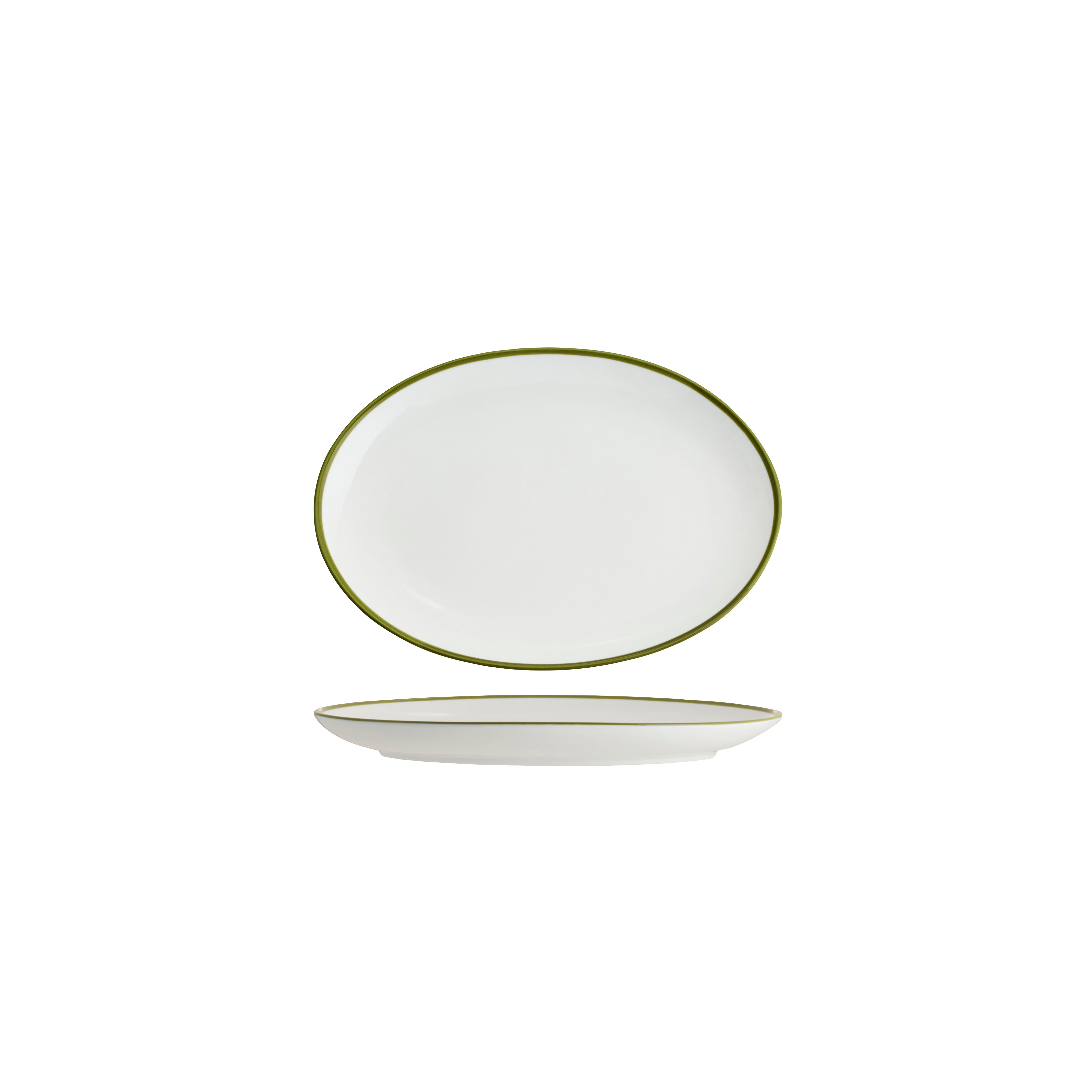 TABLEKRAFT CORE PLATTER-OVAL COUPE -230x165x22mm WHI/OGN RIM Box of 6