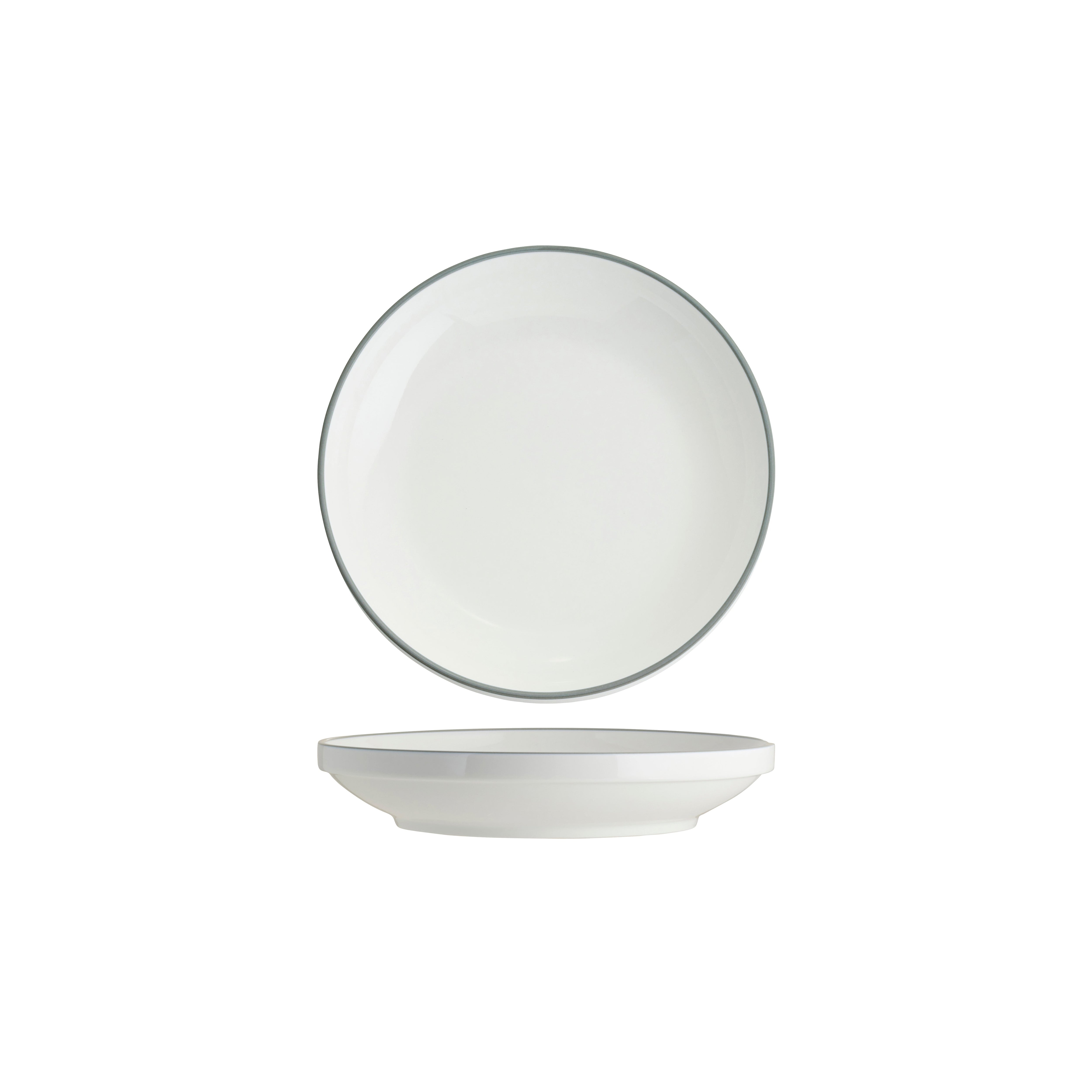 TABLEKRAFT CORE ROUND BOWL WALLED LIP 230x43mm WHI/GRY RIM Box of 4