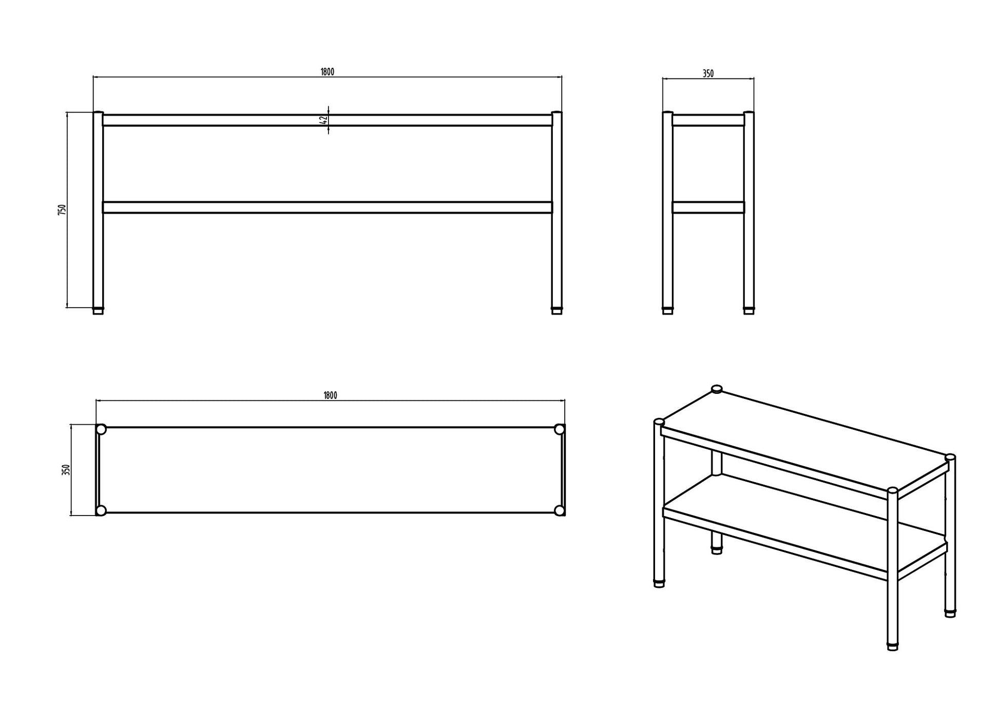 KitchenKnock Single Overshelf - AFOD - 1800×350×750mm 415903 - Hospitality Connect