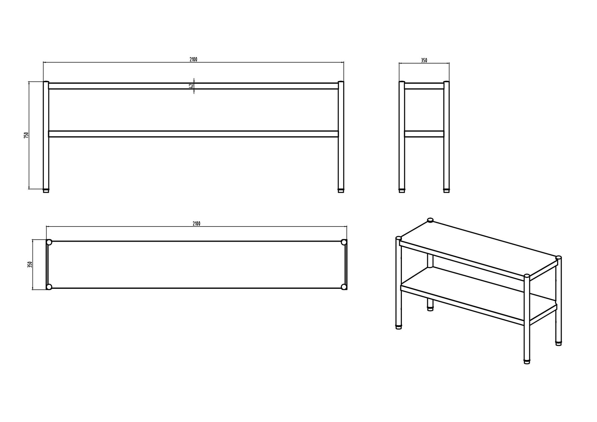 KitchenKnock Single Overshelf - AFOD - 2100×350×750mm 415904 - Hospitality Connect