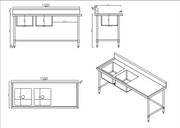 KitchenKnock Double Sink Bench With Splash Back - Double left Sink - 1500×700×900mm 631582 - Hospitality Connect