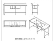 KitchenKnock Double Sink Bench With Splash Back - Double Center Sink - 2100×600×900mm 419953