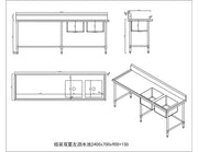 KitchenKnock Double Sink Bench With Splash Back - Double Right Sink - 2400×700×900mm 419962 - Hospitality Connect