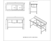 KitchenKnock Inlet Double Sink Bench with Splash Back - LR - 1500×700×900mm 620344