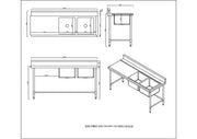 KitchenKnock Inlet Double Sink Bench with Splash Back - LR - 1800×700×900mm 631102