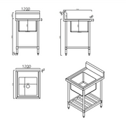 KitchenKnock Single Sink Bench - Center Sink - 700 Series - 1200×700×900mm 631602 - Hospitality Connect