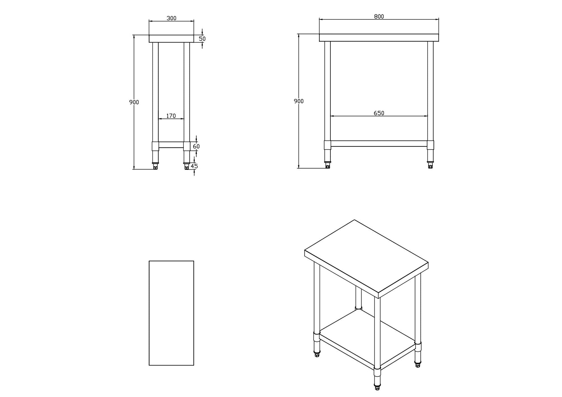 KitchenKnock Working Bench Without Splash Back - 800 Series - AWF - 300×800×900mm 631096 - Hospitality Connect