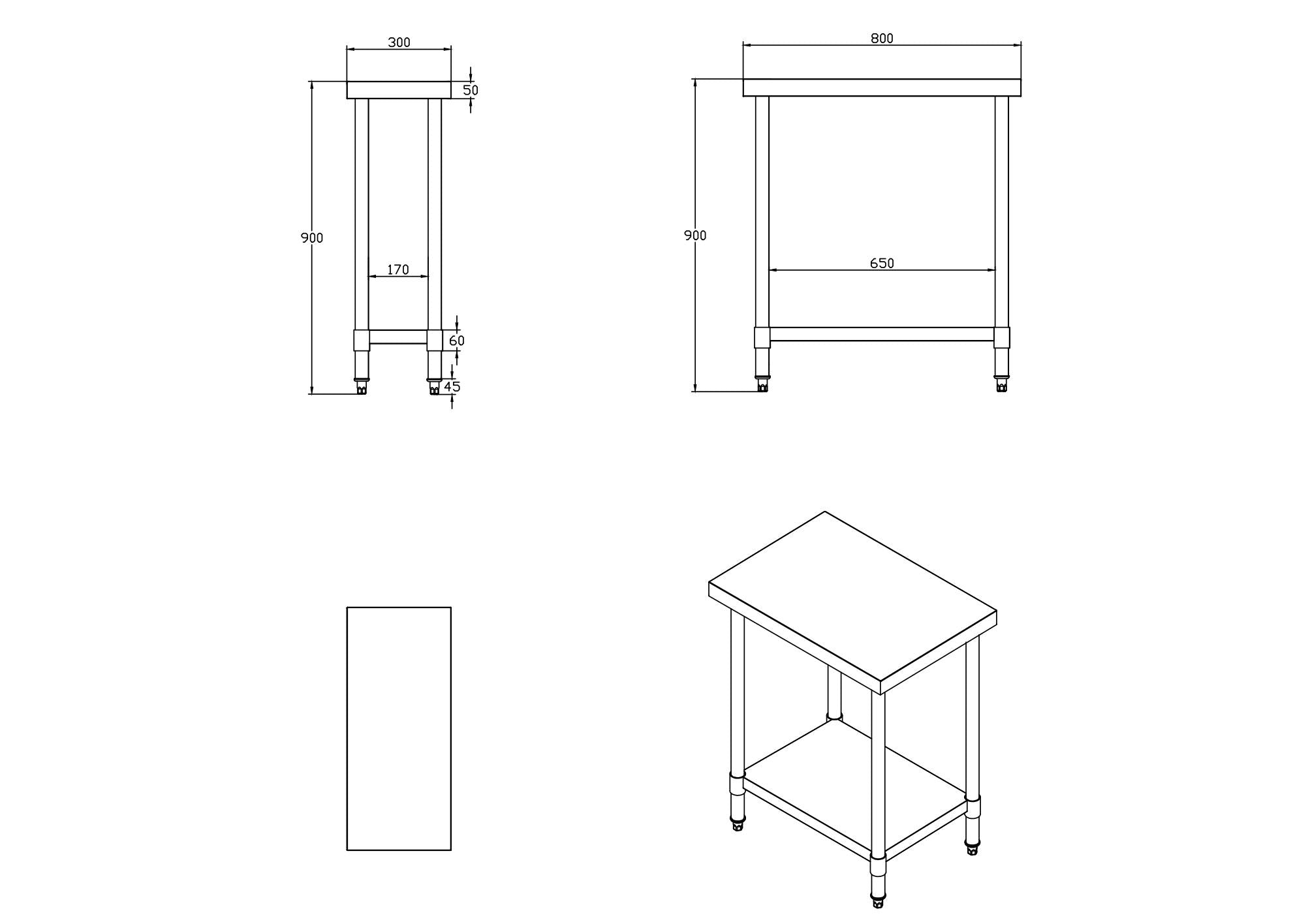KitchenKnock Working Bench Without Splash Back - 800 Series - AWF - 300×800×900mm 631096 - Hospitality Connect