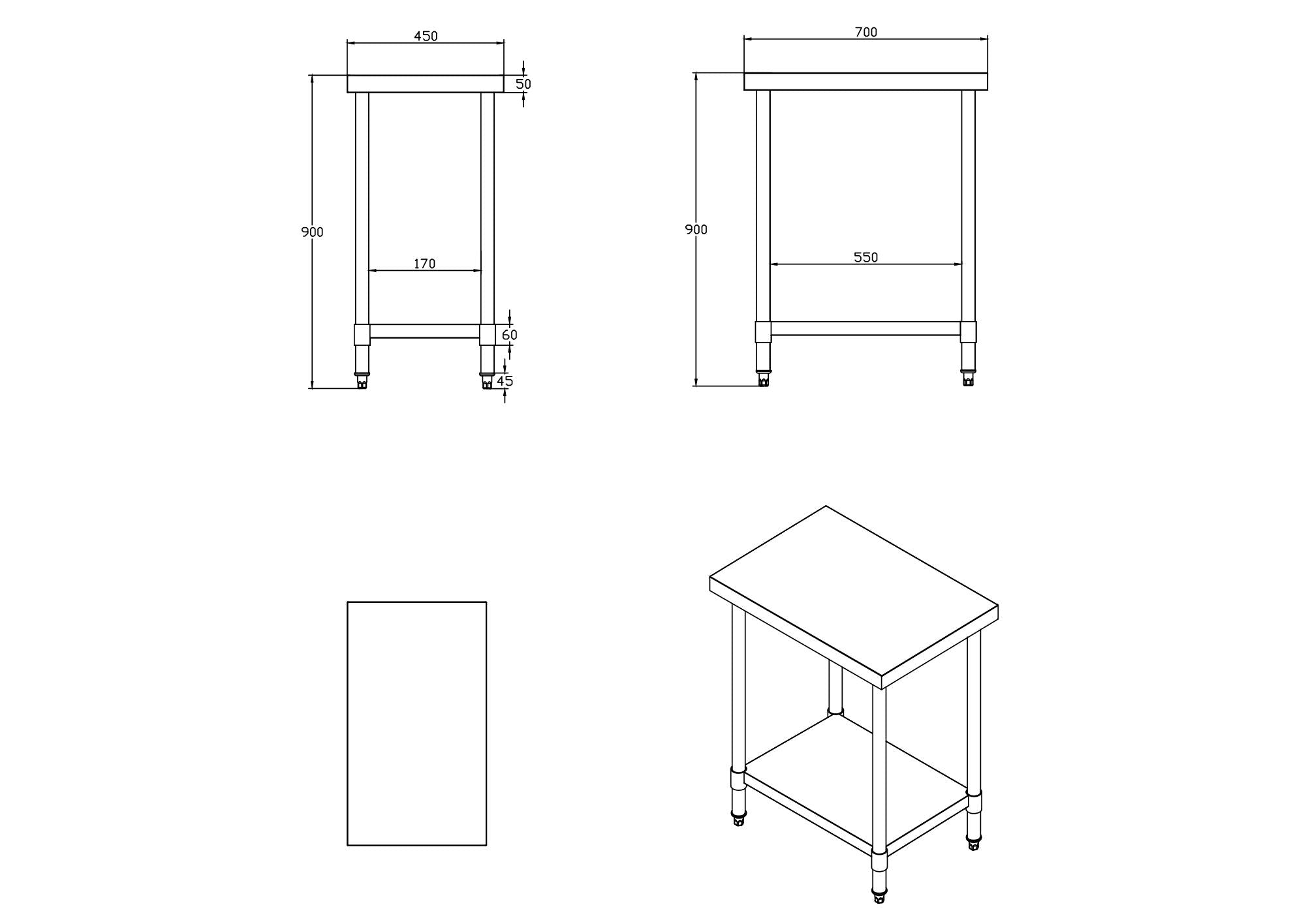 KitchenKnock Working Bench Without Splash Back - 700 Series - AWF - 450×700×900mm 631594 - Hospitality Connect