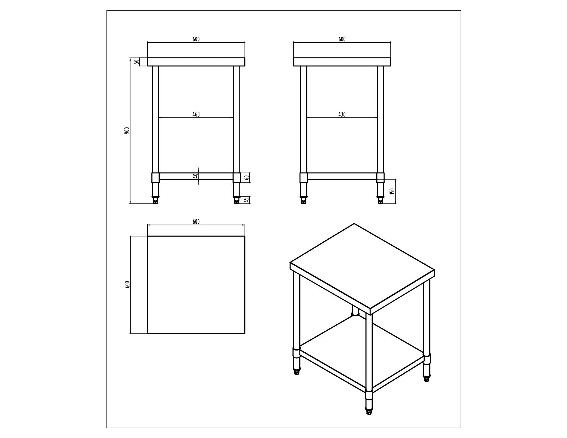 KitchenKnock Working Bench Without Splash Back - 600 Series - AWF - 600×600×900mm 631190 - Hospitality Connect