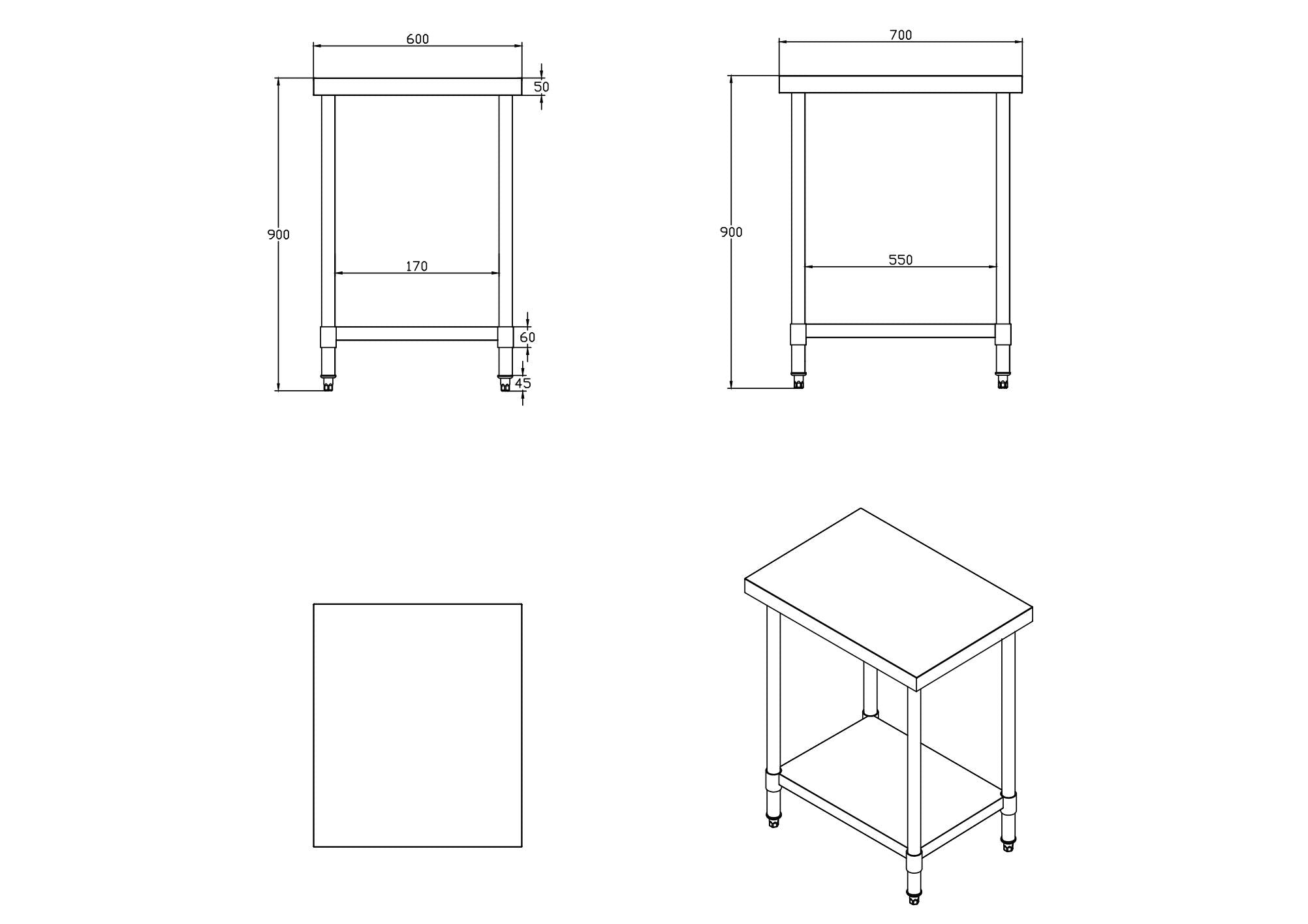 KitchenKnock Working Bench Without Splash Back - 700 Series - AWF - 600×700×900mm 423916 - Hospitality Connect