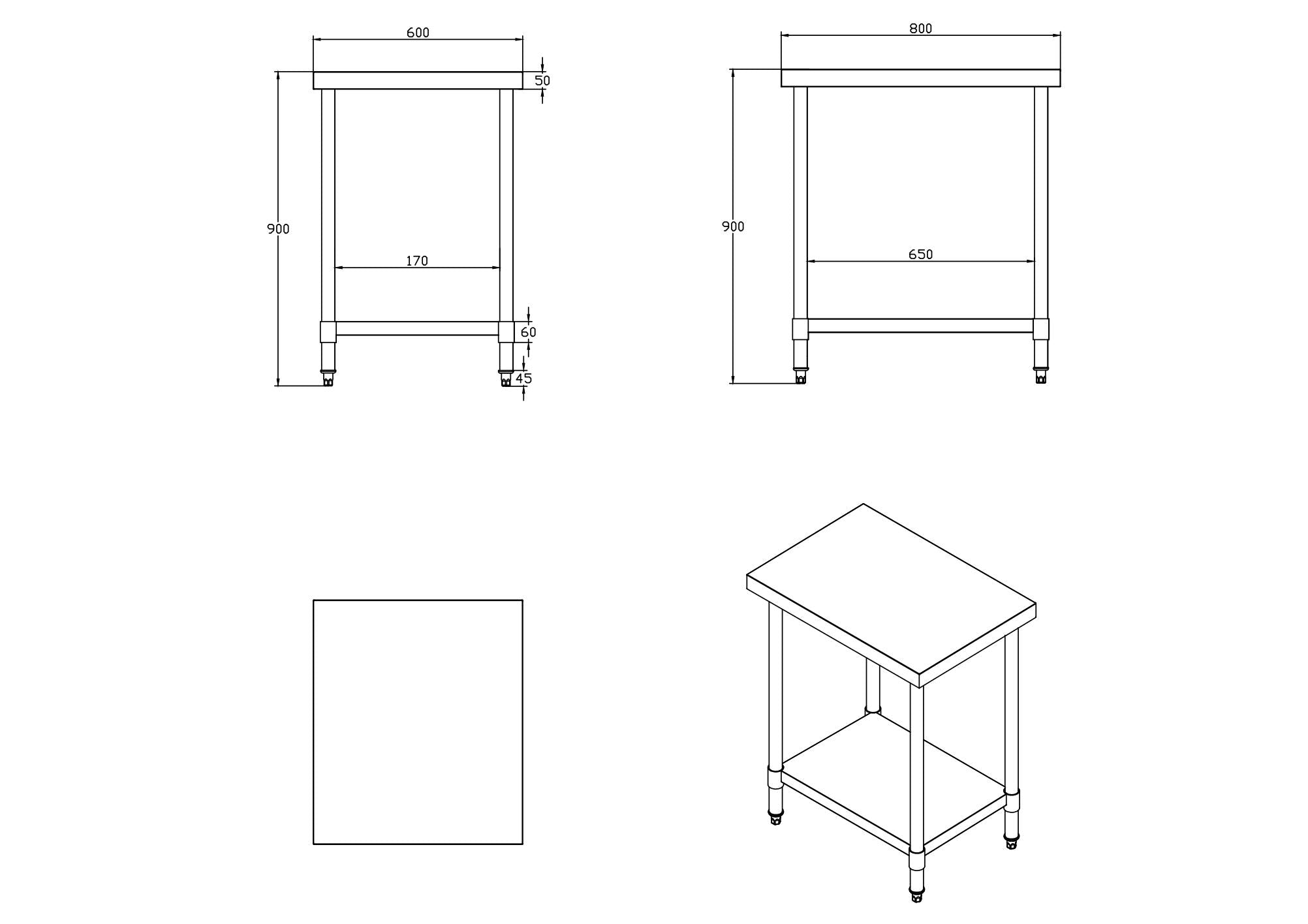 KitchenKnock Working Bench Without Splash Back - 800 Series - AWF - 600×800×900mm 631097 - Hospitality Connect