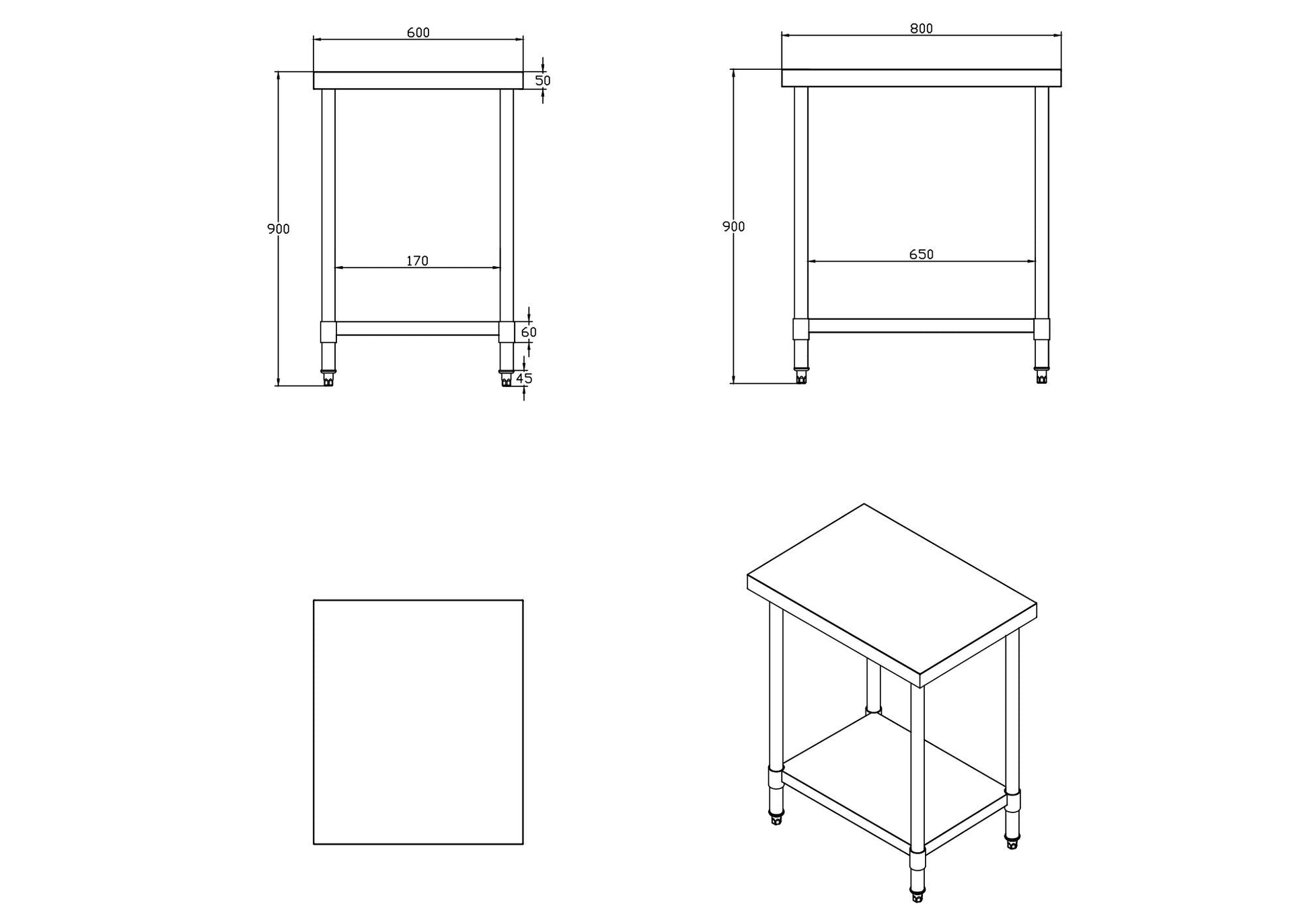 KitchenKnock Working Bench Without Splash Back - 800 Series - AWF - 600×800×900mm 631097 - Hospitality Connect