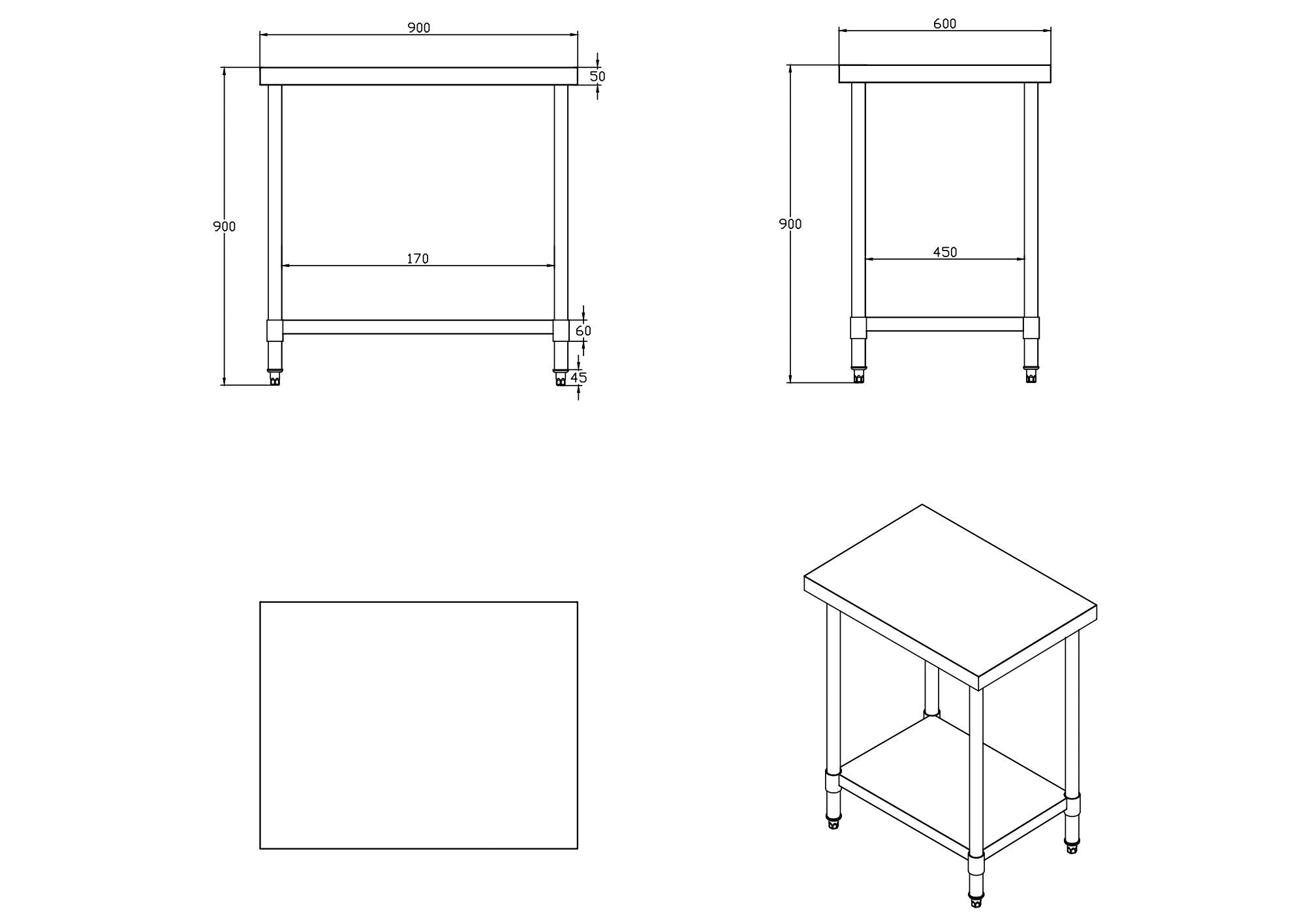 KitchenKnock Working Bench Without Splash Back - 600 Series - AWF - 900×600×900mm 423913 - Hospitality Connect