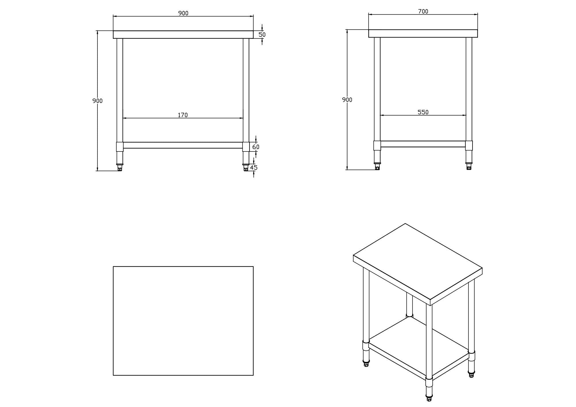 KitchenKnock Working Bench Without Splash Back - 700 Series - AWF - 900×700×900mm 620323 - Hospitality Connect